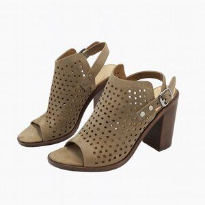 Rag & Bone Wyatt Taupe Suede Perforated Slingback Block Heel Sandals Size 8.5